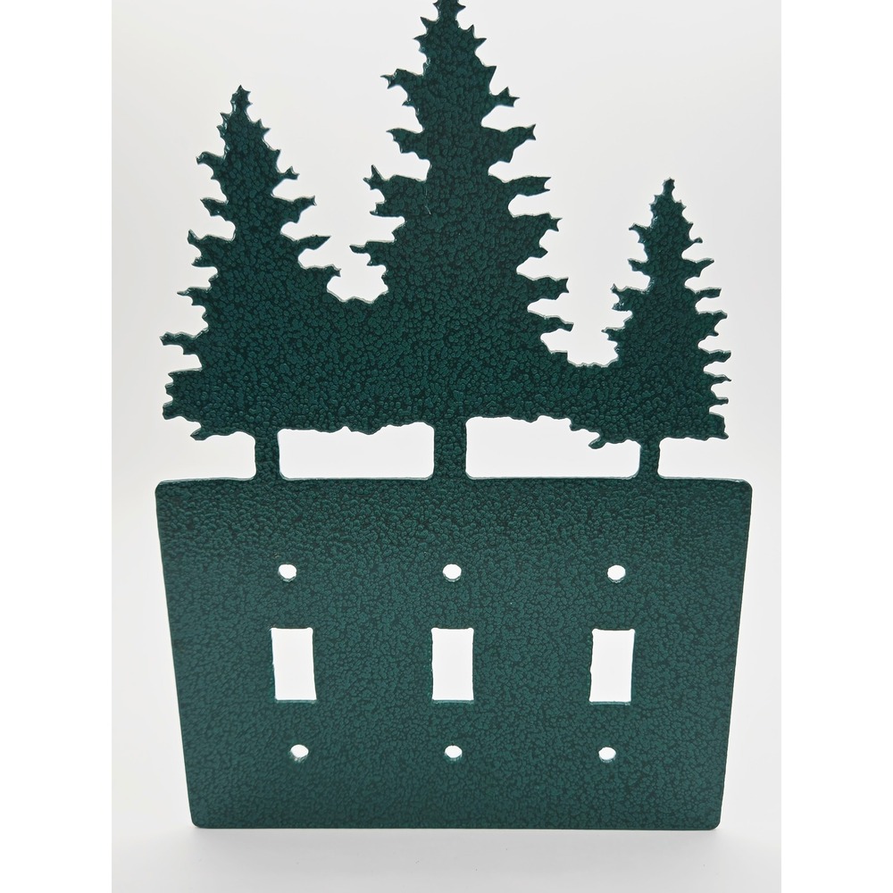 Rustic Pine Tree Triple Toggle Light Switch Cover Forest Green Metal Wall Plate